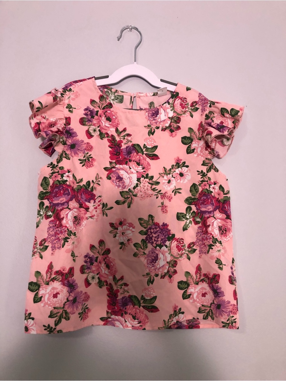 SHEIN Girls Pink Floral Ruffle Sleeve Blouse